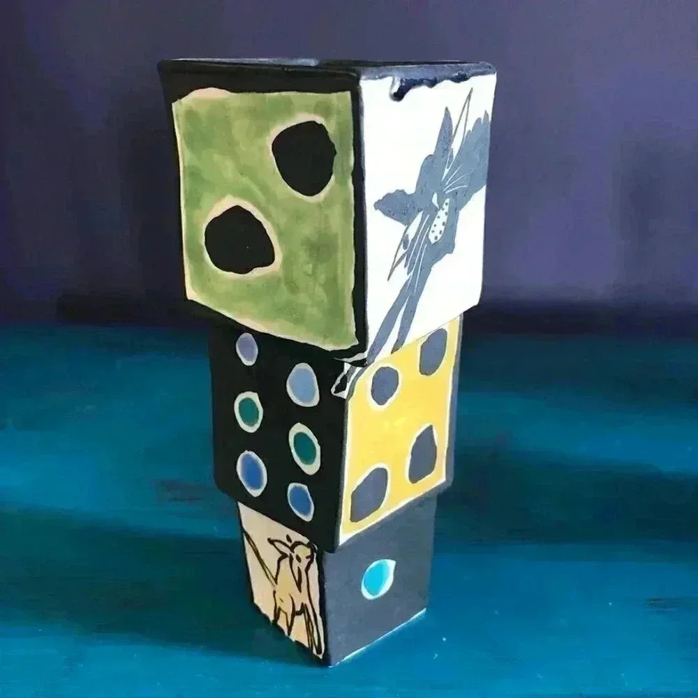 Handmade 3 Piece Cat + Mouse Ceramic Vases